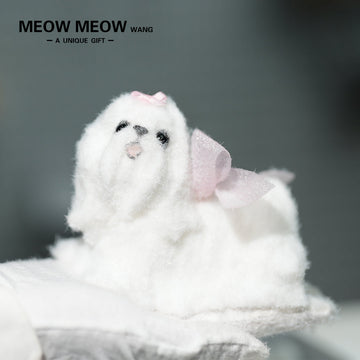 D04:Cute Maltese Dog with Pink Bow