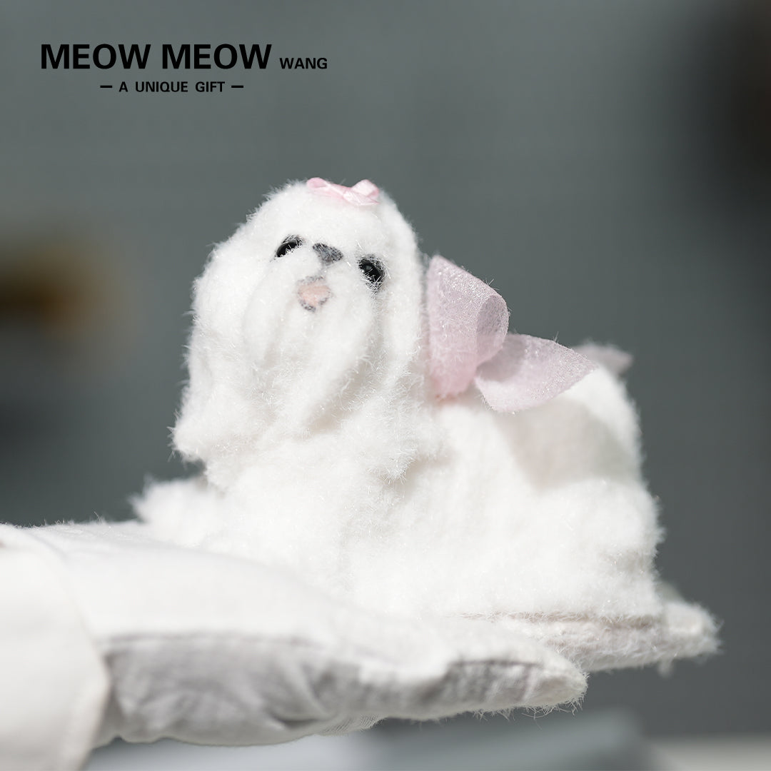 D04:Cute Maltese Dog with Pink Bow
